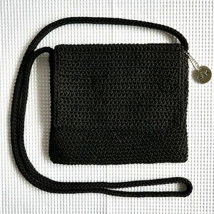 The Sak / Black Crochet Crossbody Bag / Vintage Blue Tag